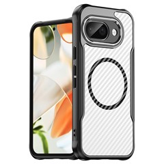 For Google Pixel 9a Magnetic Case Hybrid Phone Cover Carbon Fiber - Black