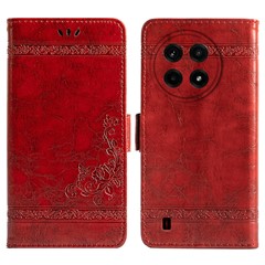 For OnePlus Ace 5 5G / Ace 5 Pro 5G Leather Case Flower Imprint Wallet Phone Cover with Side Buckle - Red