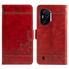 For Honor 300 Pro Leather Case Flower Imprint Wallet Phone Cover with Side Buckle - Red