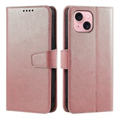 For iPhone 15 Case Stand Card Holder Wallet Leather Phone Cover - Rose Gold