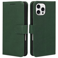 For iPhone 16 Pro Leather Case Wallet Stand Magnetic Closure Phone Cover - Green