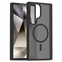 For Samsung Galaxy S24 Ultra Magnetic Case TPU Frame Acrylic Back Phone Cover Skin Touch - Black