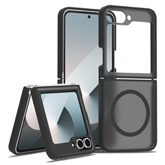 For Samsung Galaxy Z Flip7 FE 5G / Z Flip6 5G Magnetic Case TPU Frame Acrylic Back Phone Cover Skin Touch - Black