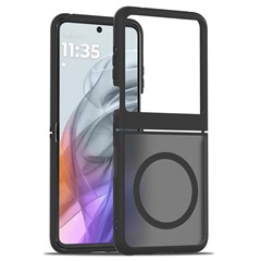 For Motorola Razr 50 5G / Razr 2024 5G Case Compatible with MagSafe TPU Frame Acrylic Back Phone Cover Skin Touch - Black