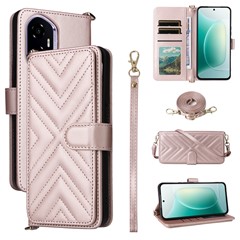 For Honor 300 Wallet Case with Shoulder / Wrist Strap Leather Phone Cover Stand - Pink