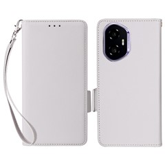 For Honor 300 Case with Wrist Strap Litchi Texture PU Leather Wallet Phone Cover - White