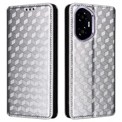 For Honor 300 Wallet Case Rhombus Imprinted Leather Phone Cover - Silver