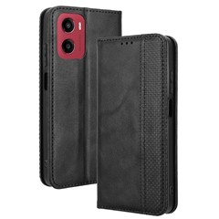 For Motorola Moto G05 4G  /  E15 4G Leather Case Wallet Stand Retro Texture Phone Cover - Black