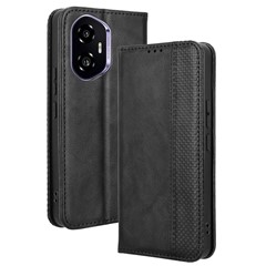 For Honor 300 Leather Case Wallet Stand Retro Texture Phone Cover - Black
