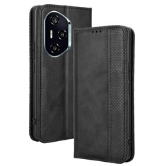 For Honor 300 Pro  /  300 Ultra Leather Case Wallet Stand Retro Texture Phone Cover - Black