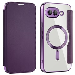 For Google Pixel 9a Magnetic Case RFID Blocking Leather Phone Cover - Purple