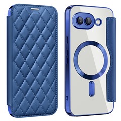 For Google Pixel 9a Magnetic Case Rhombus PU Leather Phone Cover - Sapphire
