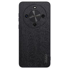 For Wiko Hi Enjoy 70 Plus 5G Case Wood Texture PU Leather Coated PC TPU Phone Cover - Black