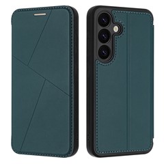 For Samsung Galaxy S25 Case Magnetic Closure Card Slot Leather Flip Phone Cover - Green