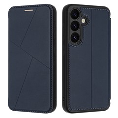 For Samsung Galaxy S25 Case Magnetic Closure Card Slot Leather Flip Phone Cover - Midnight Blue