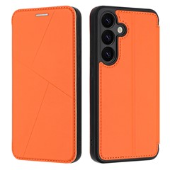 For Samsung Galaxy A55 5G Case Magnetic Closure Card Slot Leather Flip Phone Cover - Orange