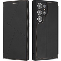 For Samsung Galaxy S23 Ultra Case Magnetic Closure Card Slot Leather Flip Phone Cover - Black