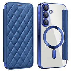 For Samsung Galaxy A36 5G Magnetic Case Rhombus PU Leather Phone Cover - Sapphire