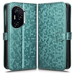 For Honor 300 Pro Wallet Case Dot Pattern Imprint PU Leather Phone Cover - Green