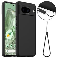 For Google Pixel 8a Magnetic Case Liquid Silicone Phone Cover with Lanyard - Black