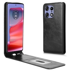 Leather Case For Motorola Edge 50 Pro 5G  /  50s Pro 5G  /  50 5G Magnetic Vertical Flip Phone Cover with Card Slot - Black