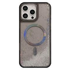 For iPhone 16 Pro Case Compatible with MagSafe Electroplated Quicksand PC + TPU Phone Cover - Black