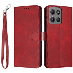 For Motorola Moto G17 Power 4G / G17 4G / G15 4G Case Flip Stand PU Leather Wallet Phone Cover Calf Texture - Red