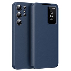 For Samsung Galaxy S23 Ultra Case Leather Phone Cover with View Window Card Slot - Sapphire