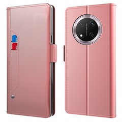 Phone Case For Honor Magic7 Lite 5G / X9c 5G / X60 Pro 5G Stand PU Leather Cover Card Holder Mirror - Rose Gold
