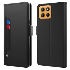 For Motorola Moto G15 4G Case Stand PU Leather Phone Cover Card Holder Mirror - Black