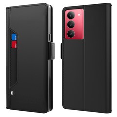 For Realme 14x 5G / V60 Pro 5G Case Stand PU Leather Phone Cover Card Holder Mirror - Black