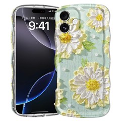 For iPhone 16 Plus Case Curly Wave Frame Floral IMD TPU Phone Cover - GWL10220