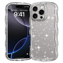 For iPhone 16 Pro Case Wavy Edge Transparent Glitter TPU Anti Drop Phone Cover