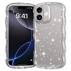 For iPhone 16 Case Wavy Edge Transparent Glitter TPU Anti Drop Phone Cover