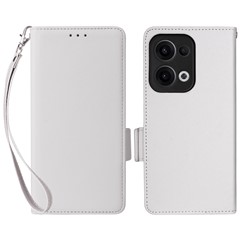 For Oppo Reno13 5G (Global) Case with Wrist Strap Litchi Texture PU Leather Wallet Phone Cover - White