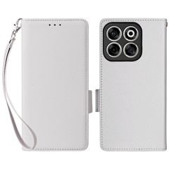For ZTE Blade V70 / nubia V70 Case with Wrist Strap Litchi Texture PU Leather Wallet Phone Cover - White
