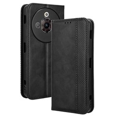 For ZTE nubia Focus Pro Leather Case Wallet Stand Retro Texture Phone Cover - Black