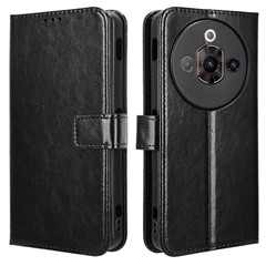 For ZTE nubia Focus Pro Case Crazy Horse Texture PU Leather Phone Wallet Cover - Black