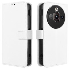 For ZTE nubia Focus Pro Case PU Leather Diamond Texture Wallet Phone Cover - White