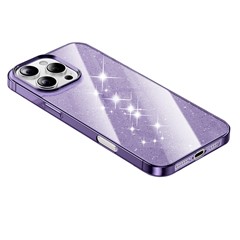 For iPhone 16 Pro Case PC + Glitter Glass Protective Phone Cover - Transparent Purple