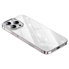For iPhone 16 Pro Max Case PC + Glitter Glass Protective Phone Cover - Transparent