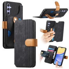 For Samsung Galaxy A26 5G Case Wallet Retro Leather Phone Cover with Wristband Kickstand - Black