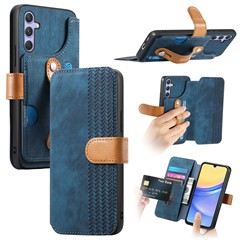 For Samsung Galaxy A25 5G (Global) Case Wallet Retro Leather Phone Cover with Wristband Kickstand - Blue