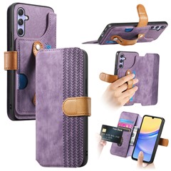 For Samsung Galaxy A15 4G / 5G Case Wallet Retro Leather Phone Cover with Wristband Kickstand - Purple