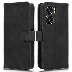 For Oukitel C58 Leather Case Skin Feel Anti Drop Wallet Flip Phone Cover - Black