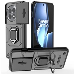 For OnePlus Ace 5 Pro 5G / Ace 5 5G / 13R 5G Case PC+TPU Kickstand Phone Protector with Lens Cover - Black