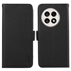 ABEEL Phone Case For OnePlus 13R 5G / Ace 5 5G / Ace 5 Pro 5G Litchi Texture Leather RFID Blocking Cover - Black