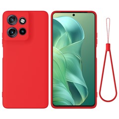 For Motorola Moto G Power (2025) Case Liquid Silicone Phone Back Cover with Hand Strap - Red