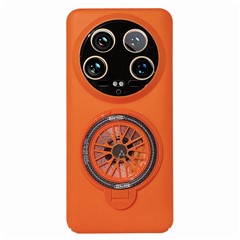 For Xiaomi 14 Ultra PC Phone Case Rotating Spinner Ring Kickstand Rubberized Back Cover - Orange