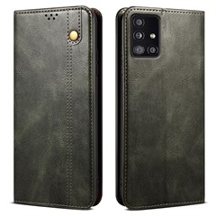 For Samsung Galaxy A21s Case Crazy Horse Texture Waxy Leather Wallet Stand Phone Cover - Green